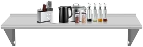 18" D x 48" W Stainless Steel Wall Mounted Shelves, Floating Shelving with Brackets, Commercial Shelf Perfect for Restau