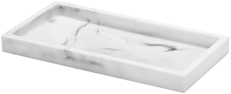Luxspire Resin Bathroom Tray for Countertop Organizer, Mini, White Marble
