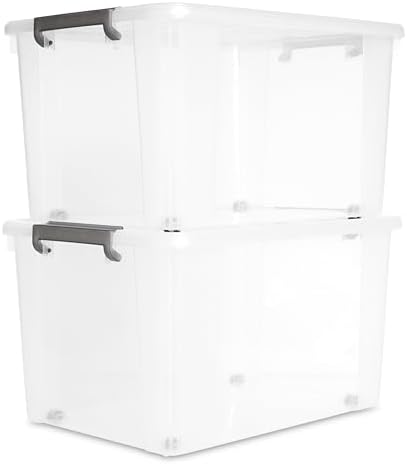 Citylife 2-Pack 69 QT Clear Plastic Storage Bins with Latching Lids