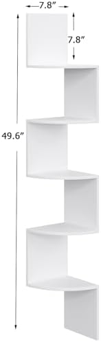 VIMBER 5-Tier Corner Shelf Wall Mount, Corner Bookshelf, Industrial Corner Ladder Shelf, Modern Display Shelf for Living