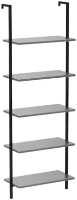 Karl home Gray 5 Tier Wall Mount Ladder Shelf, Metal Frame Bookcase