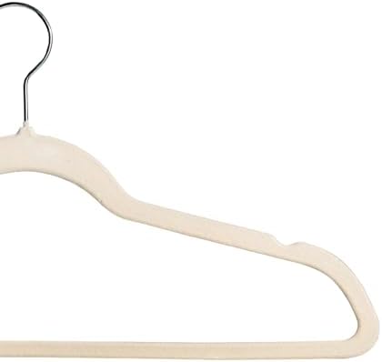Premium Velvet Hangers 50 Pack, Non-Slip Suit Clothes Hangers, 360 Degree Swivel Hooks and Slim Profile to Maximize Closet Space Beige/Silver