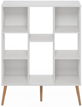 Furinno Claude Mid Century Style Book Shelf, 8-Cube Bookshelf, Cube Storage Organizer Bookcase with Wood Legs, 10.9 x 31