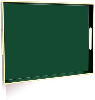 Gifturbo Large Serving Tray with Handles，Green Rectangular Plastic Elegant Decorative Coffee Table Trays for Ottoman, Li
