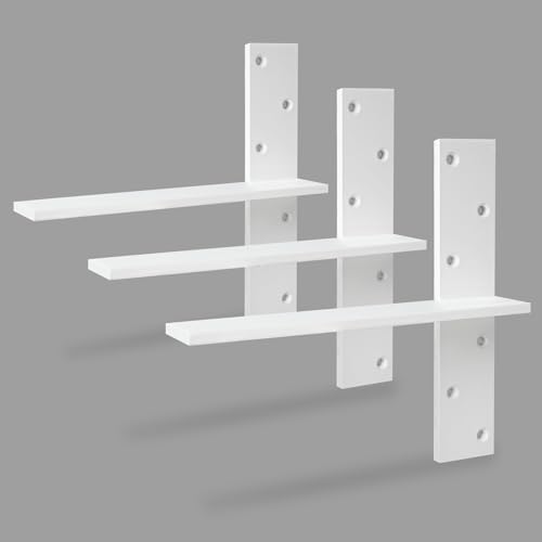 Free Hanging Countertop Support Bracket 12" Lx2.5 W 3 Pack White Heavy Duty Hidden Floating Wall Shelf Bracket 3/8" Thic