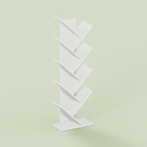 Ipoh Tree Book Shelf, 9-Tier Tree Bookcase, for Narrow Space, Books, CDs, Magazines, White