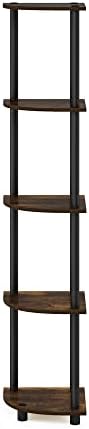Furinno TURN-N-TUBE Corner Shelf, 5-Tier Corner Bookshelf, Open Storage Shelves, for Organization and Storage, Living Ro
