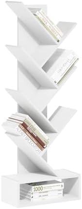 Furinno Tree Book Shelf, 7-Tier Bookshelf, Tree Bookcase with Bottom Shelf, 8.4 x 16.9 x 46.2, for Living Room, Bedroom,