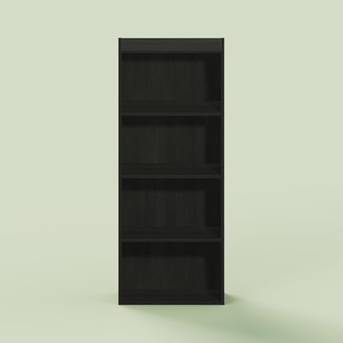 Hagen 4-Tier Open Shelf Bookcase, Bookshelf, for Living Room and Home Office, Black Oak