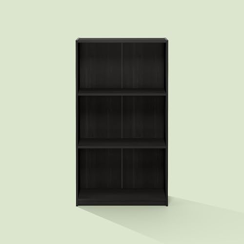 Hagen 3-Tier Bookshelf, 40 Inch Tall Bookcase, for Home Office, Study, Living Room, Dark Charcoal
