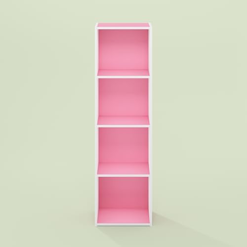 Hagen 4-Tier Open Shelf Bookcase, Bookshelf, for Living Room and Home Office, Blush Pink/White