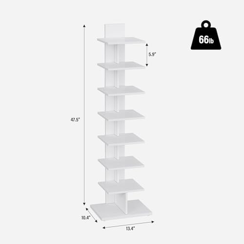 TUTOTAK Book Shelf, Narrow Spine Bookshelf, 8-Tier Bookcase for Small Space