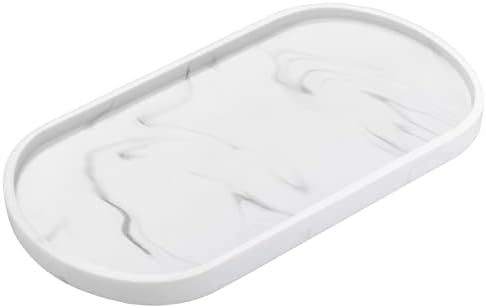 Luxspire 11.4" Oval Bathroom Tray for Countertop Organizer, Marble White