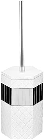 Creative Scents Quilted Mirror Bathroom Toilet Brush Set - White Toilet Bowl Brush and Holder - Good Grip Toilet Bowl Cl