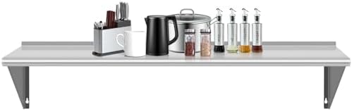 14" D x 48" W Stainless Steel Wall Mounted Shelves, Floating Shelving with Brackets, Commercial Shelf Perfect for Restau