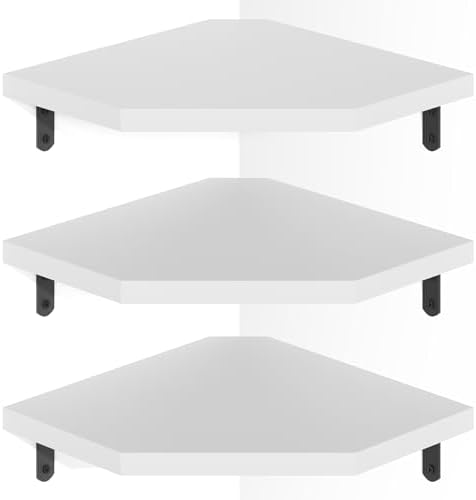 Alsonerbay Pine Wood Corner Shelves with Cable Cutout 3-Pack, White