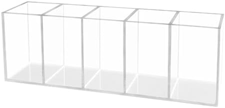 HSYMQ Acrylic Clear Pen Holder 5 Compartments Pencil Holder