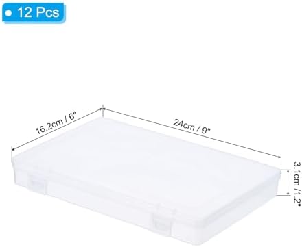 PATIKIL 9x6x1.2inch Clear Storage Box with Hinged Lid, 12Pack Plastic Stackable Rectangle Organizer Container for Beads 