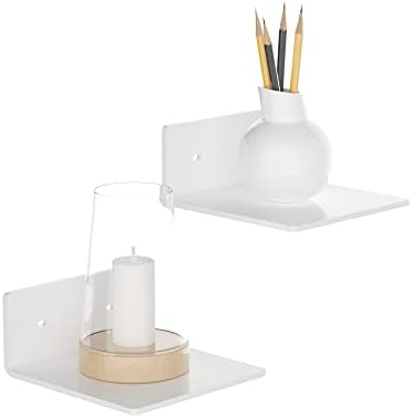 Sezanrpt 6 Inches Acrylic Small Wall Shelves 2 Pack, Floating Shelf for Wall Mounting, Acrylic Display Ledges for Funko Pop Figures, Home Décor, Living Room, Gaming Room, Plants(6 inch, White)