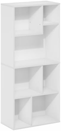 Furinno DALY Book Shelf, 7-Cube Bookshelf, Cube Storage Organizer Bookcase with Irregular Compartments, 9.4 x 18.9 x 42.
