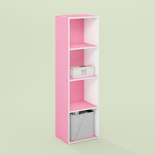 Hagen 4-Tier Open Shelf Bookcase, Bookshelf, for Living Room and Home Office, Blush Pink/White