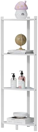 Wisuce Bamboo Small Corner Shelf Stand, 4-Tier White Corner Bookshelf