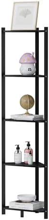 Wisuce Bamboo Tall Corner Shelf Stand, 5-Tier Black Corner Bookshelf
