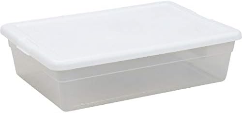 Sterilite 28 Qt Underbed Storage Box, Stackable Bin with Lid, Plastic Container to Organize, Bedroom, Clear Base and Whi