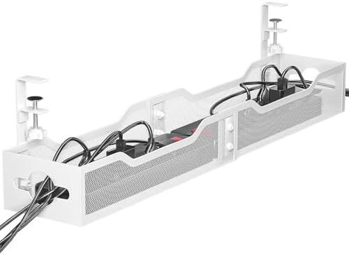 Under Desk Cable Management Tray 32'', Cable Management Under Desk No Drill, Cable Organizer with Clamp for Wire Managem