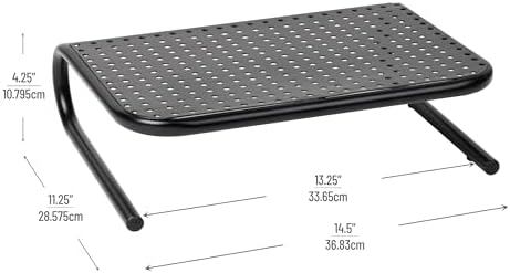 Mind Reader Monitor Stand, Ventilated Laptop Riser, Desktop Organizer, Metal, 14.5" L x 11.25" W x 4.25" H, Black (Pack 