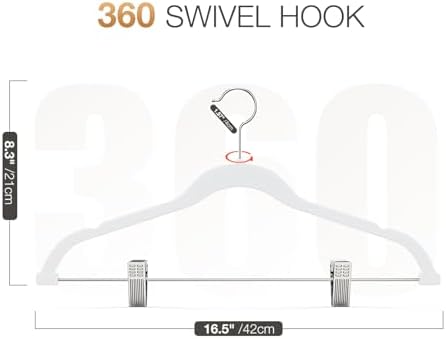 Korpai 36-Pack White Velvet Hangers with Clips Adjustable,Adult Hangers,Outfit Hanger,Heavy-Duty,Felt,Non-Slip,Space Saving, for Pants, Skirts, Suits,Coats, Dresses ect.