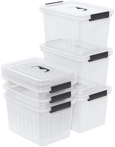 Clear Storage Latch Bin 12 Quart, Plastic Organizing Box, 6-Pack