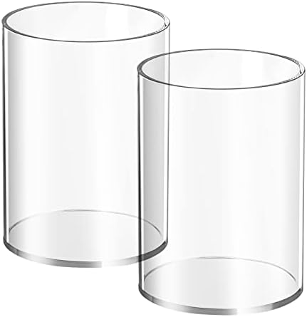 Mototo 2 Pieces Clear Acrylic Pen Holder Round & Pencil Cup Clear Makeup Bush Holder Acrylic Desktop Stationery Organizer for Office, School, Home, Desk Accessories - 2 Pack, Round