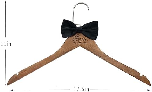 2 Pcs Bride Hanger for Wedding Dress Wooden Groom Suit and Gown Non-Slip Hangers with Bow Tie Personalized Bridal Party 