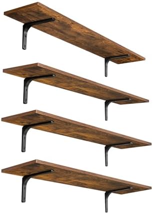 DINZI LVJ Long Wall Shelves, 39.4Inch Wooden Wall Mounted Shelves, Set of 4