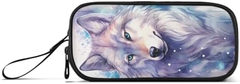 Wolf Watercolor Pencil Case Box Boys Girls Large Pencil Pouch Zipper Compartments Big Capacity Stationery Pen Bag Organizer for Kids Teens Adults School Office