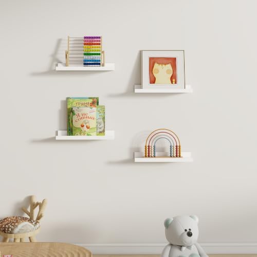 Dreamland Picture Ledge Shelf for Wall, Floating Shelves Set of 4,16 inch Long Floating Shelves with Lip for Living Room,Bedroom,Bathroom,Kitchen,White