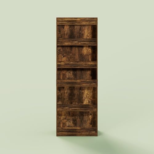 Hagen 5-Tier Bookshelf, 71 Inch Tall Bookcase, with Adjustable Shelves, for Living Room, Home Office, Study, Rustic Brow