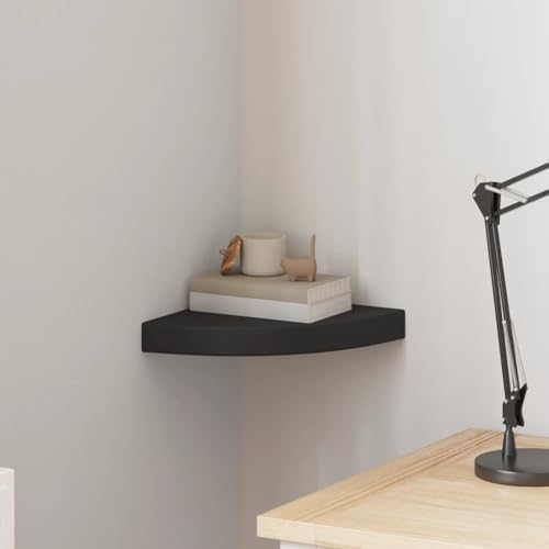 vidaXL Black Floating Corner Shelf - Durable Honeycomb MDF & Metal Material - Modern Design Invisible Mounting System - 