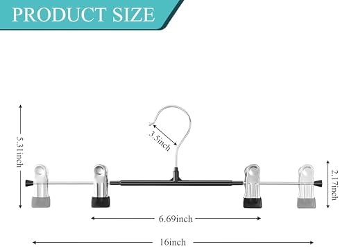 16 Inch Pants Hangers with Clips Skirt Hangers 20 Pack, Black