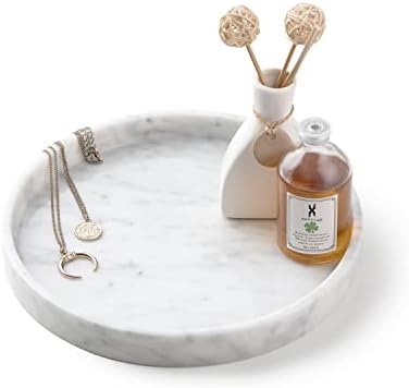 𝐋𝐮𝐱𝐮𝐫𝐲 𝐈𝐭𝐚𝐥𝐢𝐚𝐧 100% Marble Round Vanity Tray 10‘’, Minimalist Modern Decor & Serving Trays for Bathroom, Kitchen, Nights