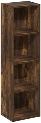 Furinno PASIR Book Shelf, 4-Tier Modern Bookshelf, Open Shelves Bookcase 9 x 12 x 42, Easy Assembly, for Living Room, Be
