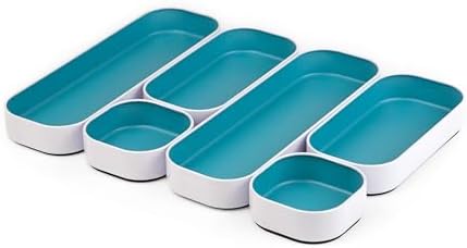 Three by Three Seattle Metal Stacking Bins Drawer Organizer, 6-Pc (Sky)