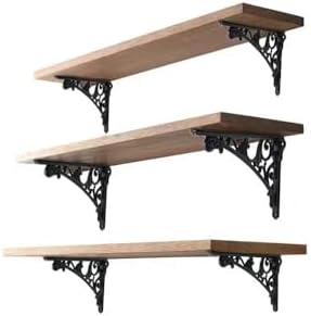 Decorative Shelf Bracket 6 inch, Black Brackets for Shelving, Heavy Duty Vintage, DIY Projects, Hardware Included, 4 Pac