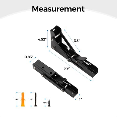 Matte Black Folding Shelf Brackets, 6 Inch, 2 Pack