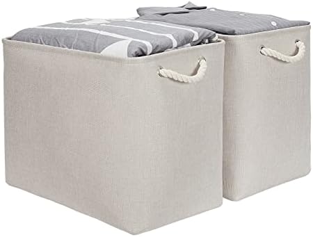 DULLEMELO 2-Pack Large Storage Baskets for Organizing Canvas Fabric Storage Basket Bins With Rope Handles for Shelf Clothes Empty Gift Basket (Beige)