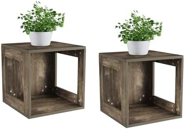 Lavish Home Side Table with Storage - Set of 2 Minimalist Modern Nightstand or End Table with Open Sides - Stackable Mod