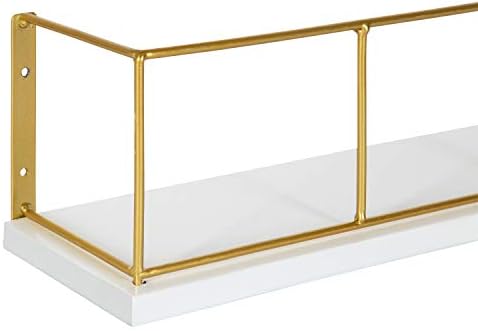 Kate and Laurel Benbrook 18-inch 2-Pack Wood and Metal Floating Wall Shelves, White and Gold