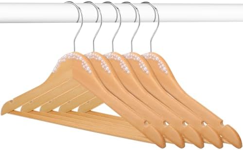 Cinnvoice 5 Pcs Wooden Pearl Bridal Dress Hanger, Wood Color, Stylish