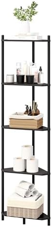 Corner Shelf Stand - 5 Tier Bamboo Small Corner Bookshelf for Office Kitchen Bedroom Plant Stand Living Room Decor Small